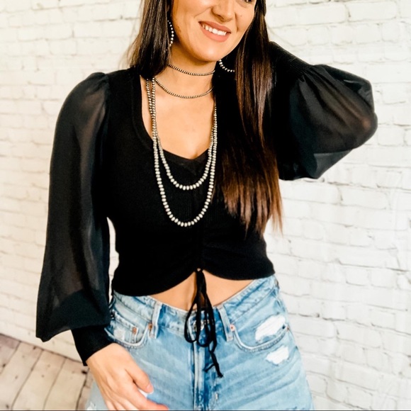 Chiffon Sleeve Crop Top - Picture 1 of 2